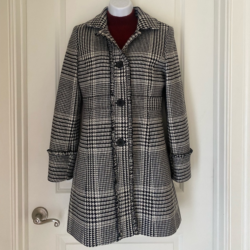 J.Crew Factory Wool Blend  Winter Coat Ruffle Trim Elegant Classic Feminine S6